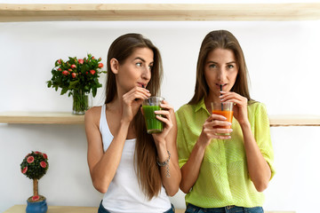 Beautiful Women Drinking Fresh Detox Juice For Healthy Nutrition