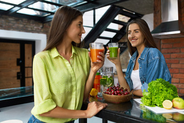 Healthy Nutrition And  Diet Food. Women Drinking Fresh Juice