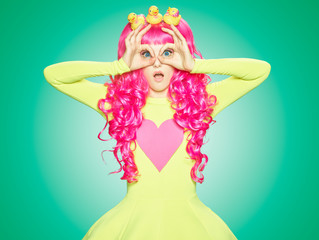 Girl doll with pink hair