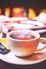 steam and vapor with coffee cup, warm tone, over light [blur and select focus background]