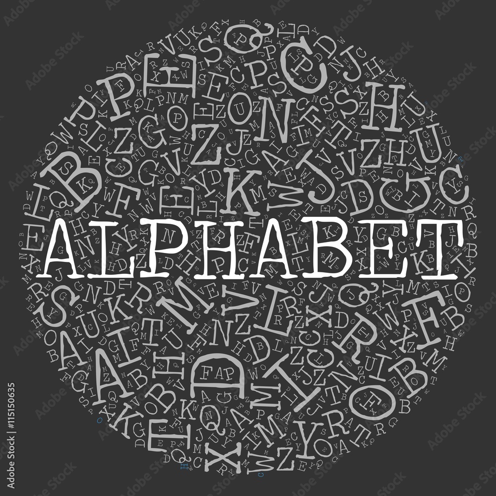 Fototapete alphabet circle theme with letter pattern on the background. light vector letters with highlighted w