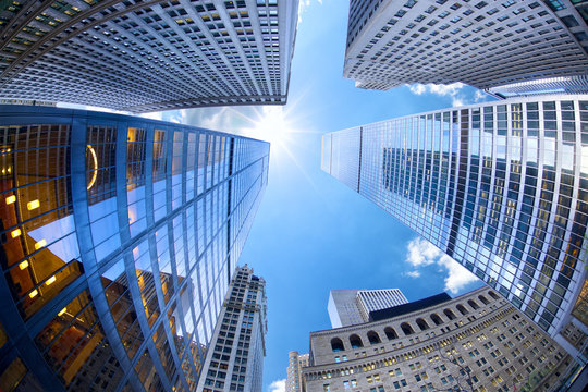 Lower Manhattan Skyscrapers Looking Up, New York City