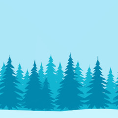 Christmas Holiday Background, Winter Forest with Fir Trees on Blue, Low Poly. Vector