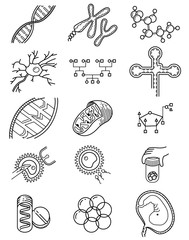 Vector science icons set with genetic and microbiologic objects - 115151651