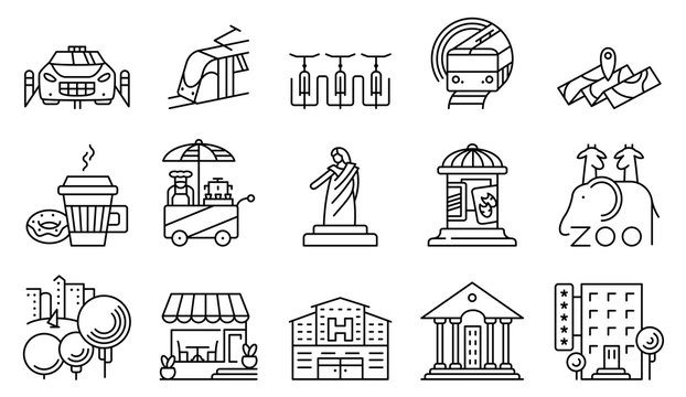 Vector simple and thin locations and city icons set