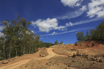 Deforestation. Rainforest is cleared for palm oil industry. Borneo, Malaysia
