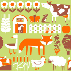 Fototapeta premium seamless pattern with farm and cute animals