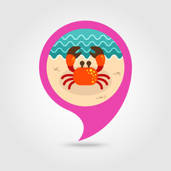 Crab pin map icon. Summer. Vacation