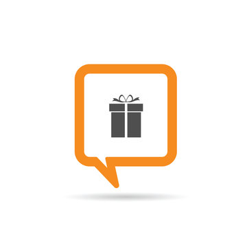 square orange speech bubble with gift box icon illustration