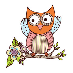 Owl Doodle with Flower Vector