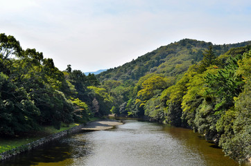 Naklejka na ściany i meble River and forest in Ise Japan.