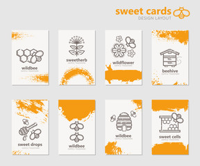 Creative honey cards hand with hand drawn design elements.