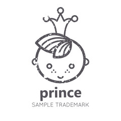Babyish icon with little boy (baby prince) in flat linear style