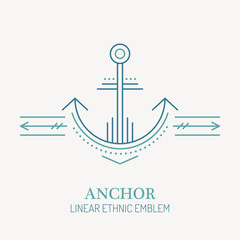 Line style nautical emblem - anchor vector illustration