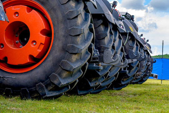 Close Up Of Tractor Tire, Wheel Tractor,selective Focus.