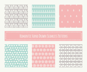 Collection of tribal seamless patterns with archaic geometric ornament