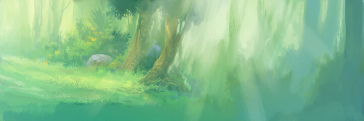 sunrise in the forest background illustration