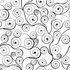 Black swirls seamless pattern on white. Vector illustration.