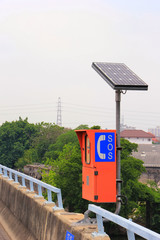 Emergency telephone sign with solar cell on the express way side(SOS)