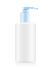 White opaque bottles with blue airless pump. Ideal for beauty product mock up and hygiene or other.