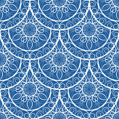 Vector Seamless Blue Floral Mandala Pattern