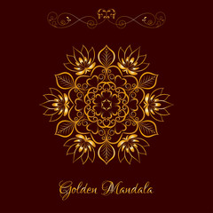 Vector Gold Color Mandala over dark brown