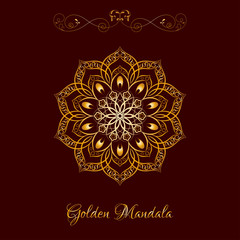 Vector Gold Color Mandala over dark brown