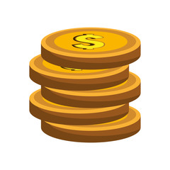 Coins in gold color isolated flat icon, vector illustration graphic.