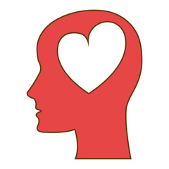 Red human head silhouette, with a heart shape icon. 