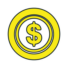 Coins currency in yellow color icon, vector illustration icon.
