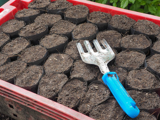 Gardening, Garden fork on prepared soil rows