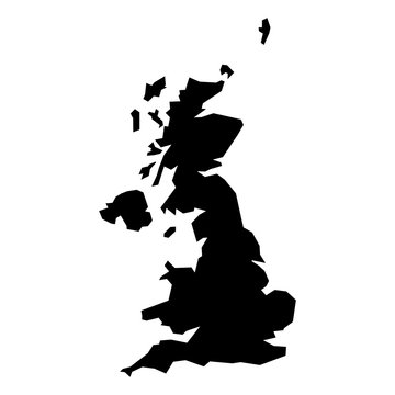 Black simplified flat silhouette map of United Kingdom of Great Britain and Northern Ireland. Vector country shape.