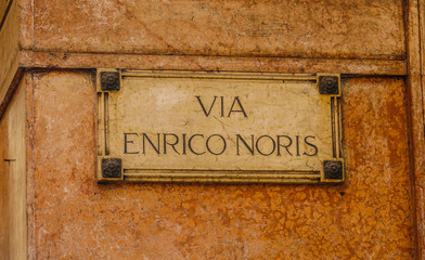Old street sign in Verona Italy - Via Enrico Noris
