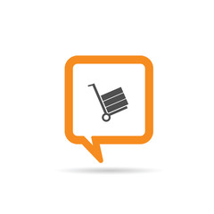 square orange speech bubble with trolley icon illustration