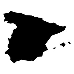 Black simplified flat silhouette map of Spain. Vector country shape.