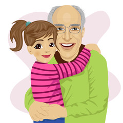 Grandfather hugging her cute granddaughter