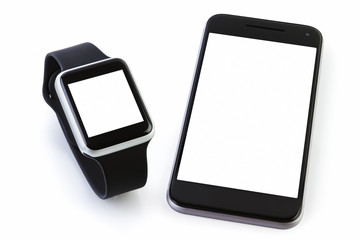 Smartwatch sport with Smartphone on white