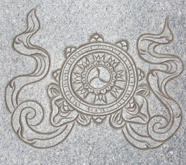 The Wheel sign , Tibetan one of eight  Auspicious Symbol engrave