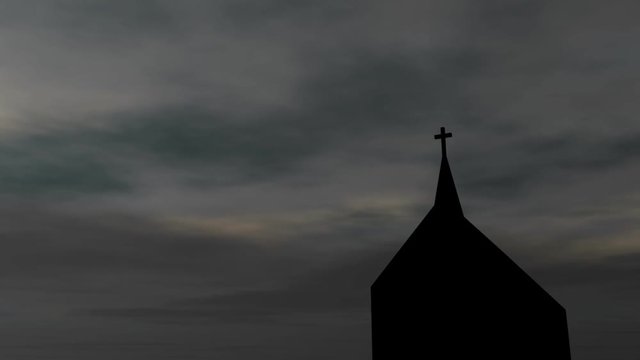 Gloomy church clip with dark clouds. 