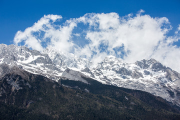 Fototapeta na wymiar blue sky with tiny cloud closeup at Jade dragon snow moutain tourism spot