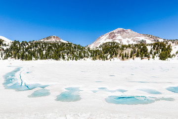 Frozen Lake Helen with Mount Lassen