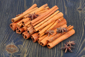 Cinnamon sticks and star anise spice