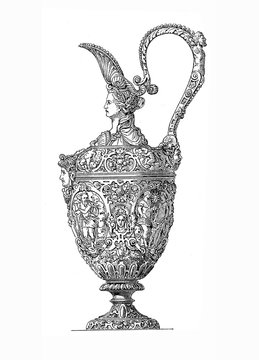 Finely embossed silver jug , year 1630