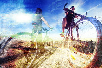 estilo de vida y  aventuras en bicicleta. Fondo abstracto de deporte. Bicicleta de montaña  y...