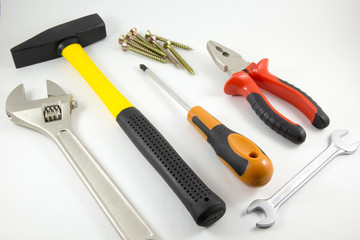 Tools for construction and repair on a white background