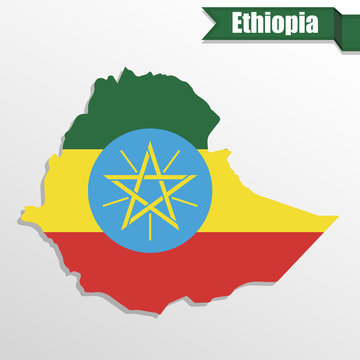 Ethiopia map with flag inside and ribbon