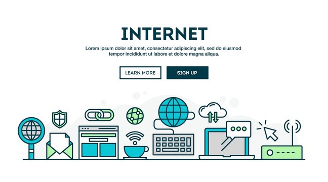 Internet, colorful concept header, flat design thin line style