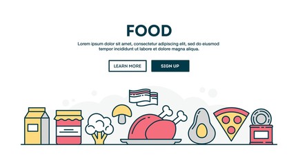 Food, colorful concept header, flat design thin line style