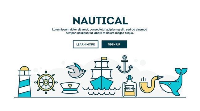 Nautical, colorful concept header, flat design thin line style