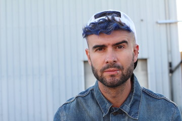 Emotional glamorous urban blue hair disco punk fashion style